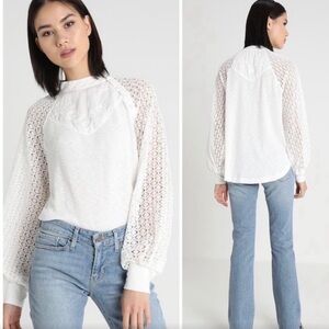 Free People Sweetest Thing White Lace Thermal Top XS Balloon Sleeve Boho Blouse